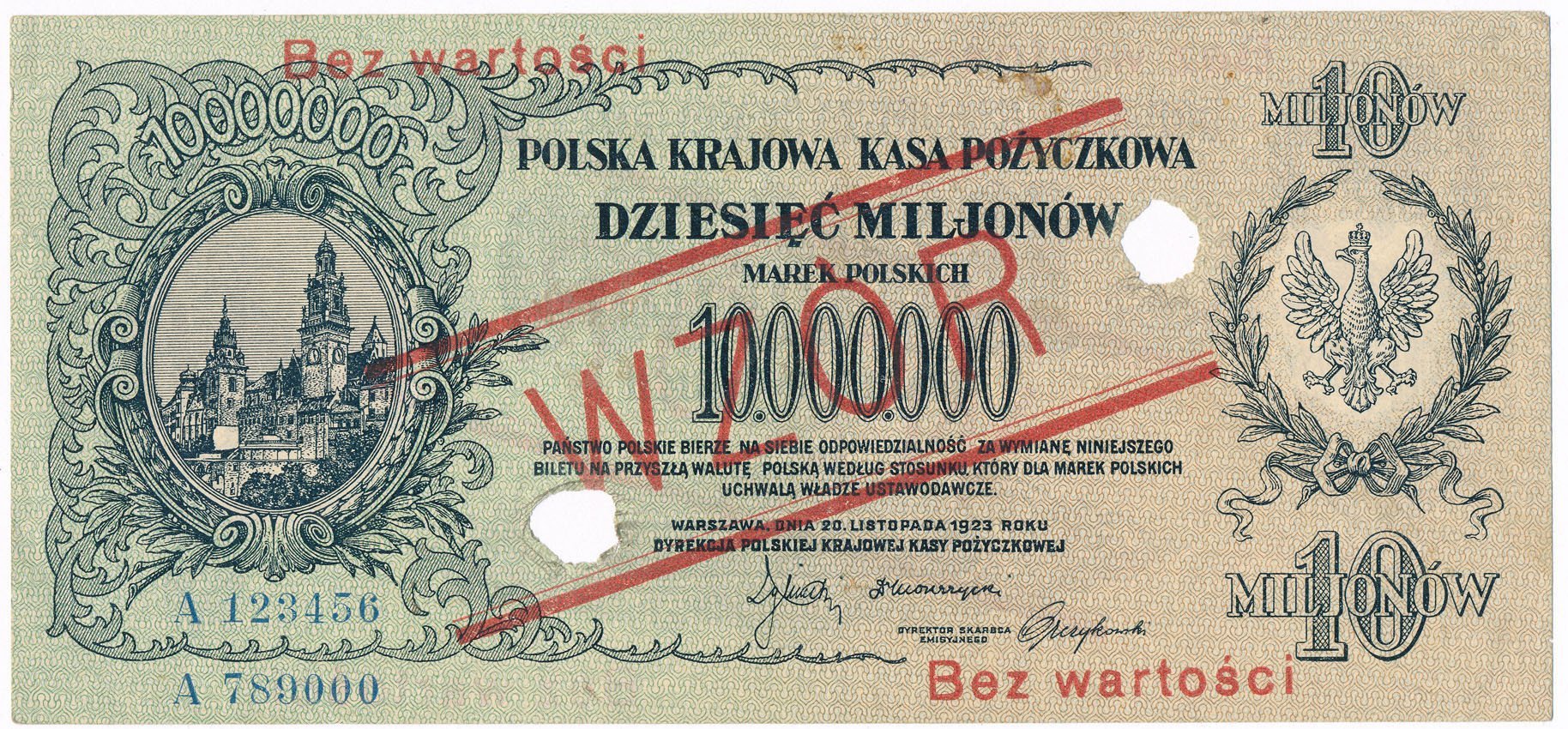 WZÓR 10.000.000 marek polskich 1923 seria A